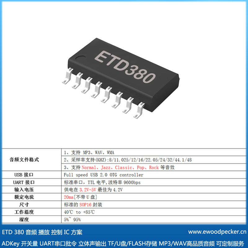 ETD390 音频解码 串口控制 播放 + 录音 MP3/WAV