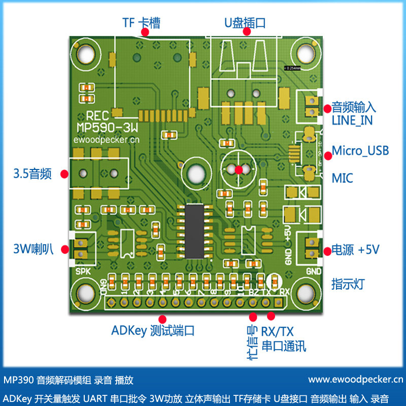 MP390 音频解码 录音 播放 UART串口指令